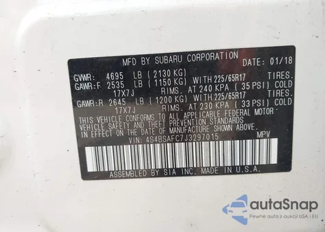 2018 Subaru Outback 2.5I Premium from USA, damaged, VIN 4S4BSAFC7J3297015